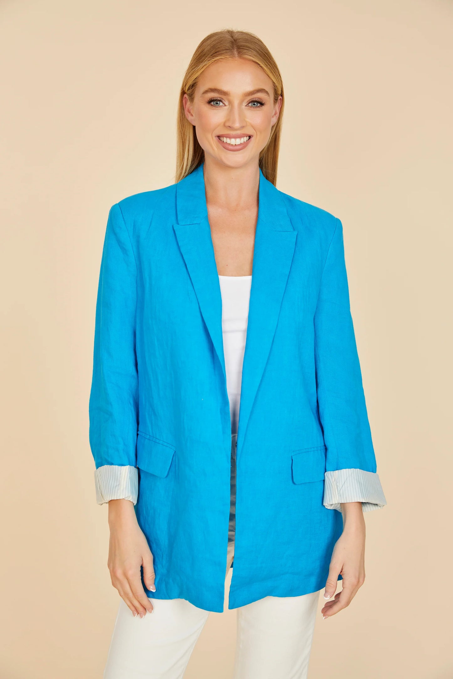 DC Pin Stripe Cuff Linen Blazer