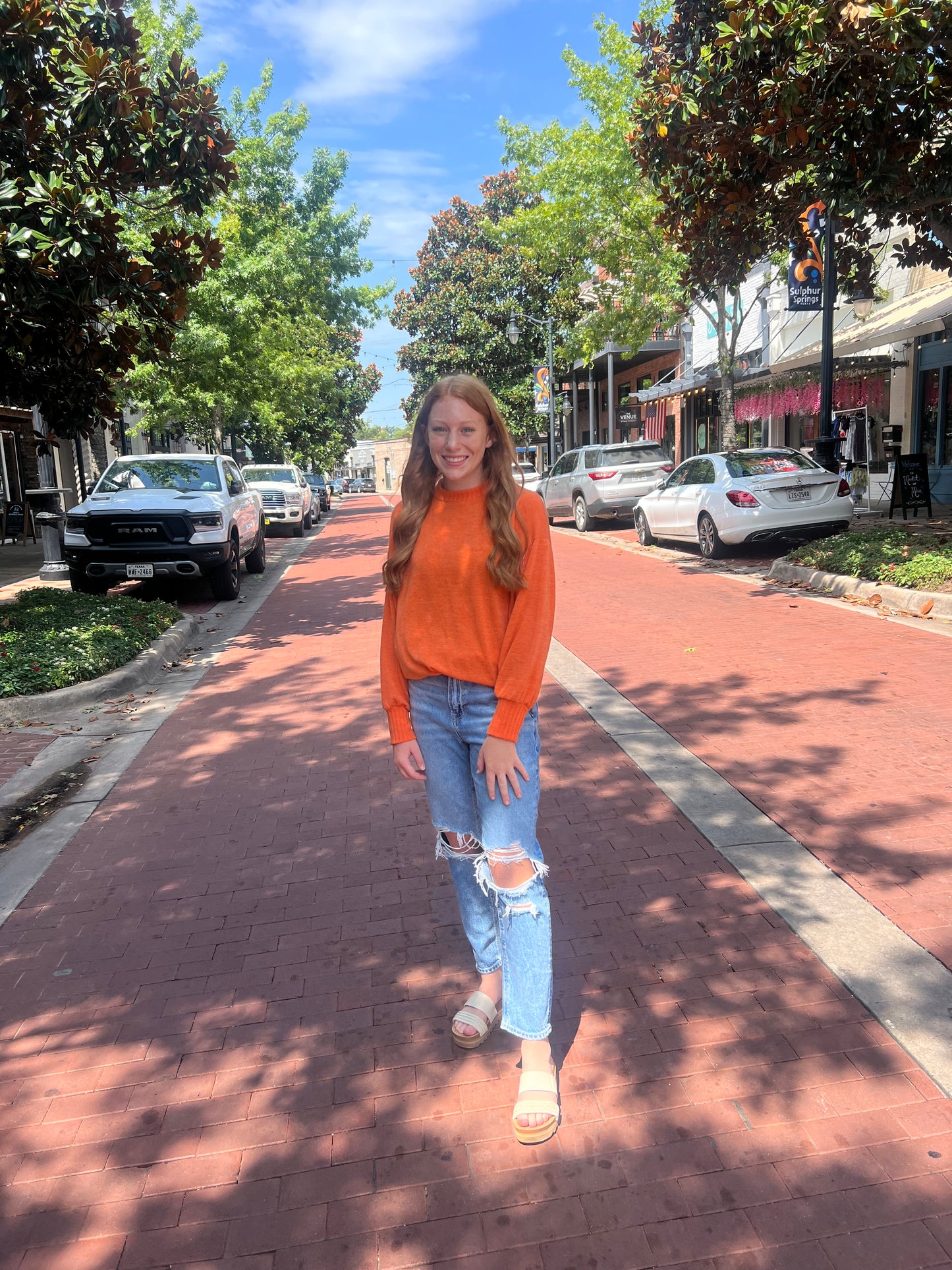 Orange Solid Pull Over Sweater Top