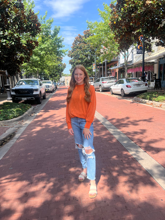 Orange Solid Pull Over Sweater Top