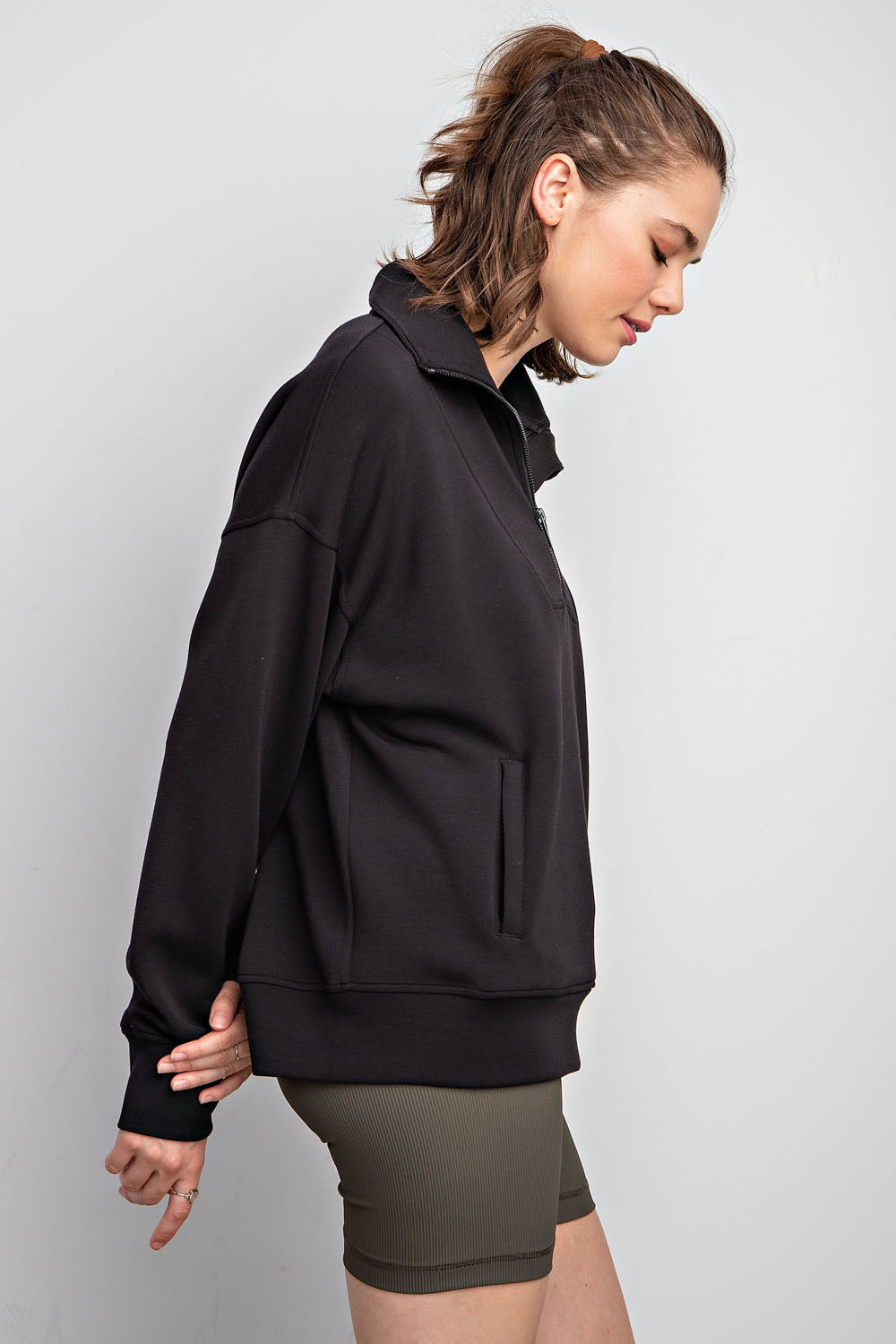 Rae Mode Black Quarter Zip Mock Neck Pullover