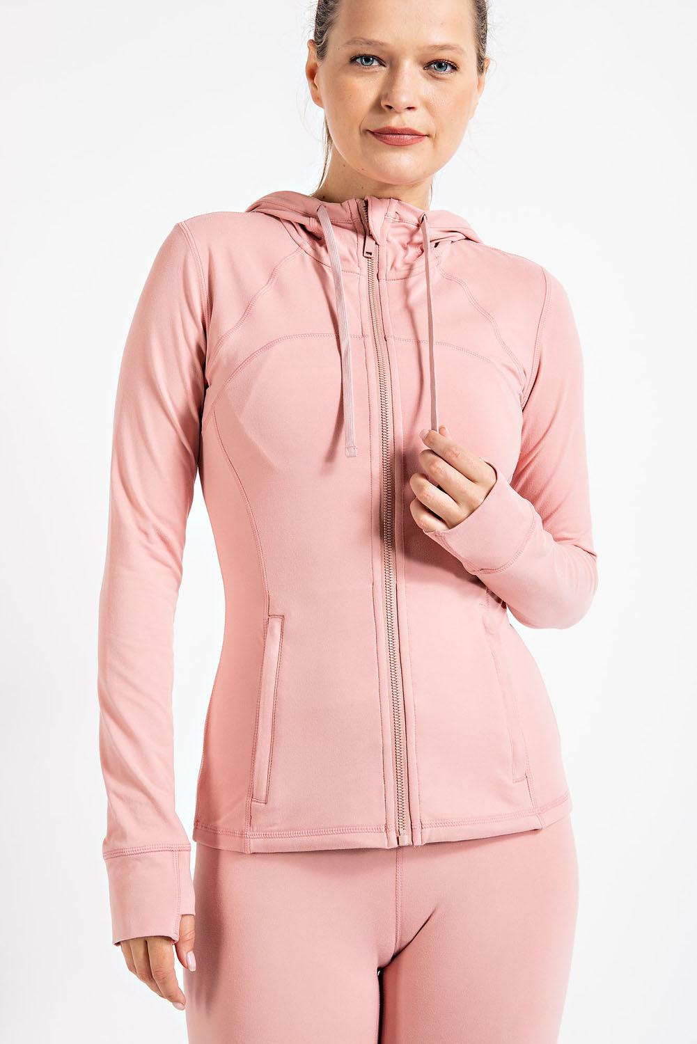 Pink fitted butter jacket with hood