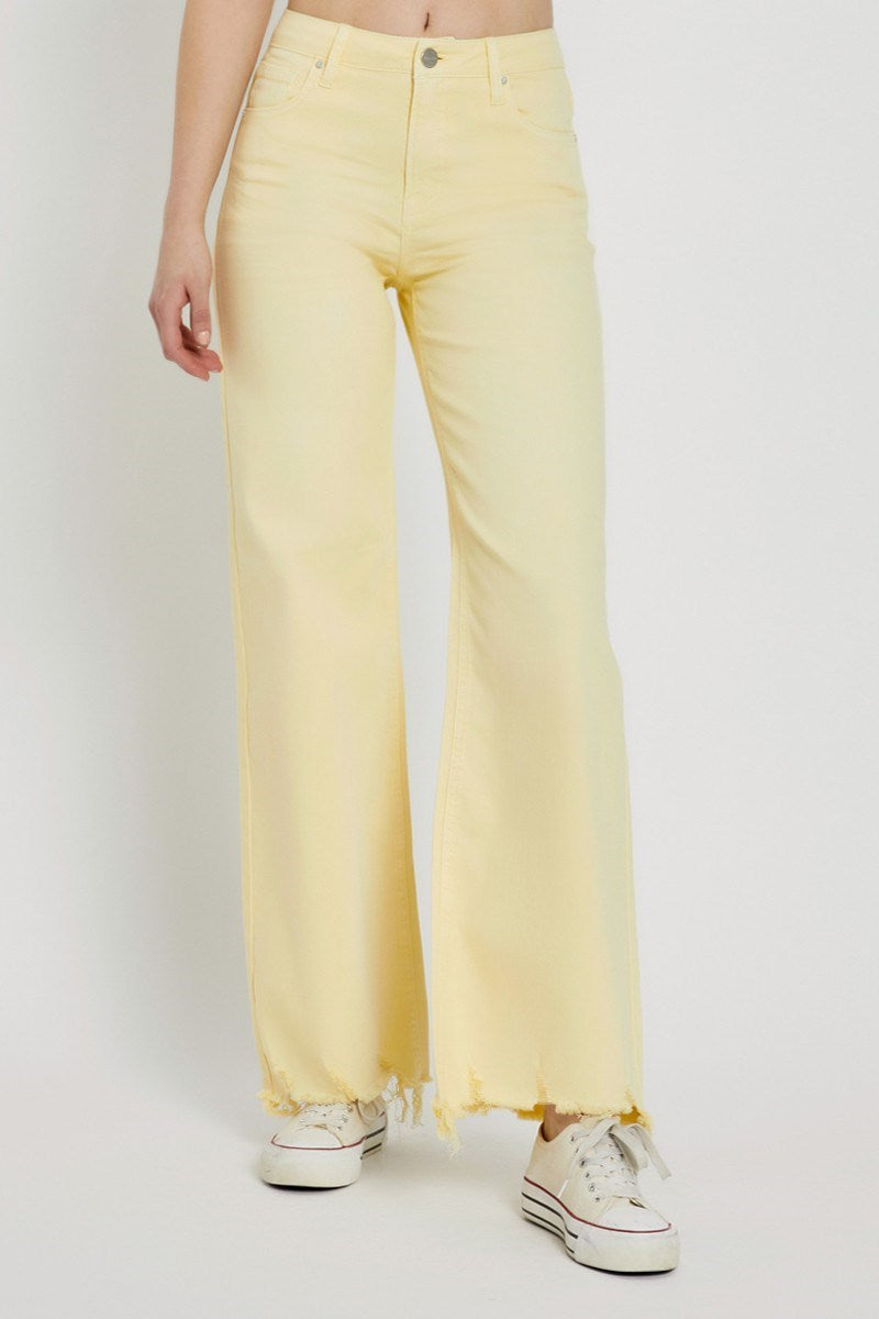 PALE YELLOW HIGH RISE WIDE JEANS