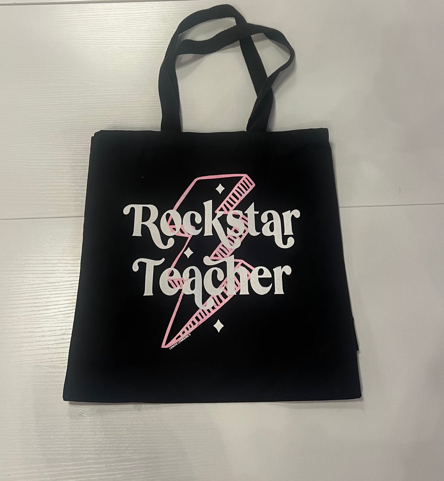 Rockstar Teacher Black Canvas Tote