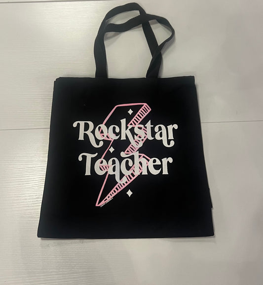 Rockstar Teacher Black Canvas Tote