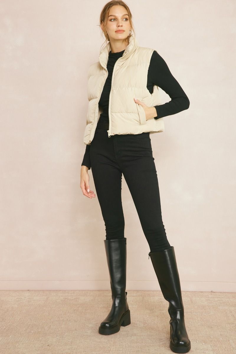 Cropped Puffer Zip Vest