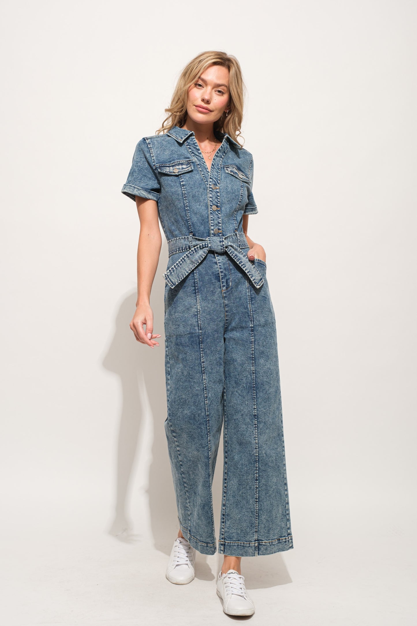 ATW Short Sleeve Denim Jumpsuit