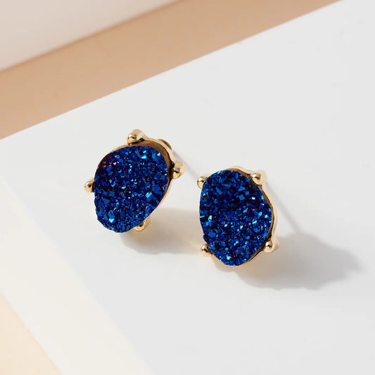 Druzy Stone Stud Earrings-Blue