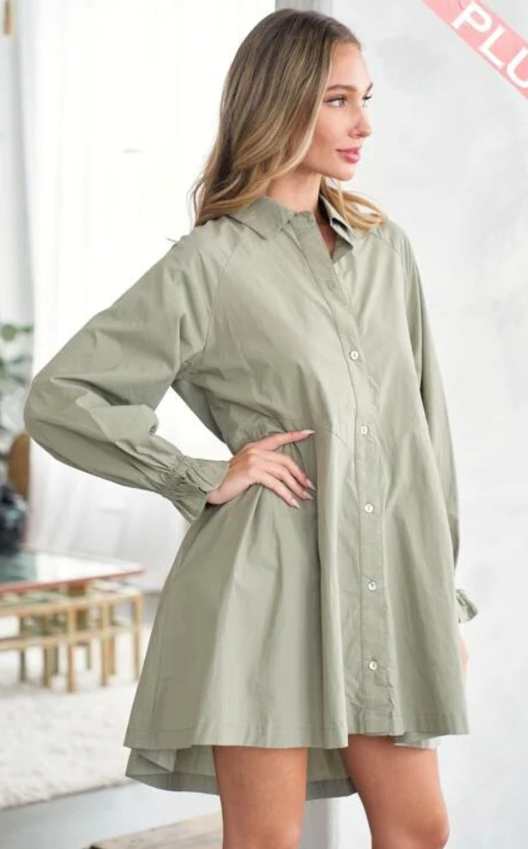 Raglan Sleeve Button Front Shirt Dress