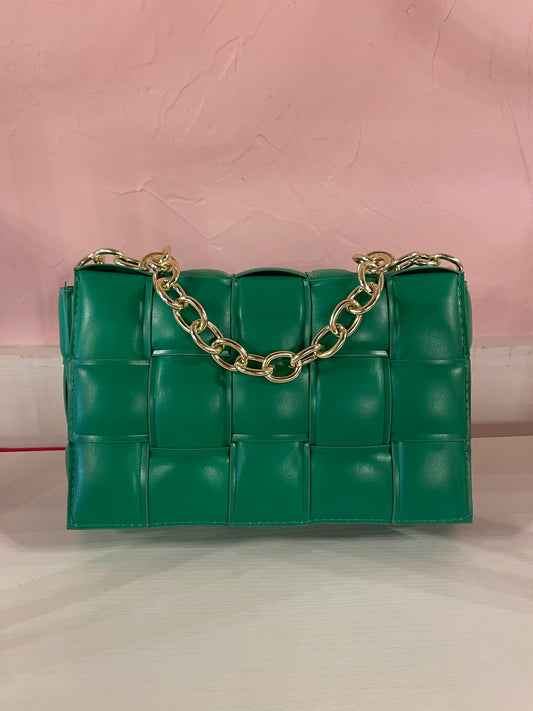 Austin Green Woven Chain Purse