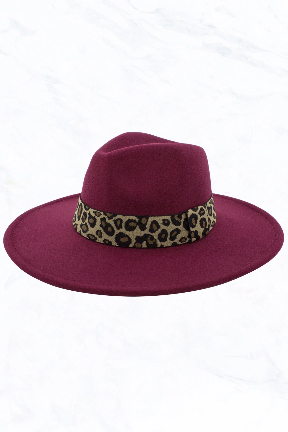 Big Brim Peach Heart Top Jazz Hat Wide Leopard Belt