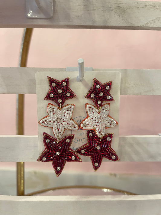 Maroon/White Star Earrings