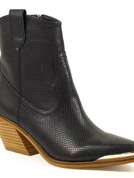 Black Snake Chunky Heel Western Booties