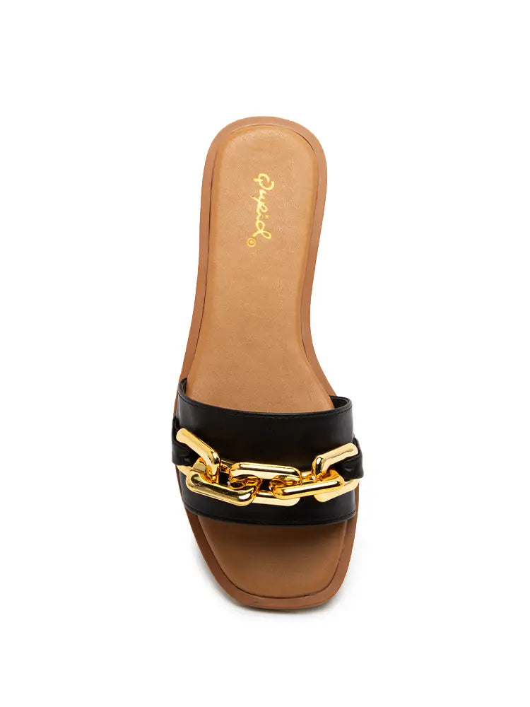 Chain Band Flat Black Sandals