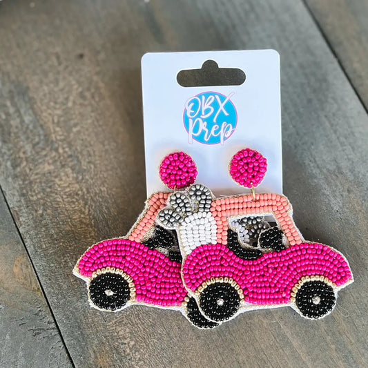 Golf Cart Seed Bead Drop Earrings