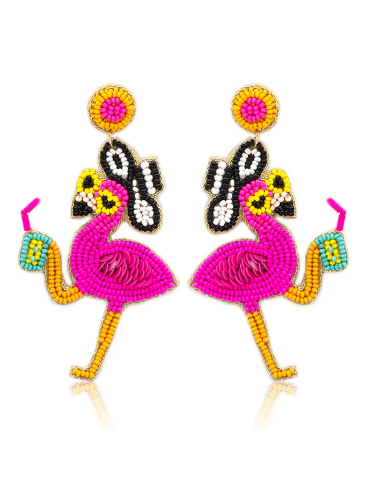 Beaded Flamingo Sunglasses Post Dangle Earrings