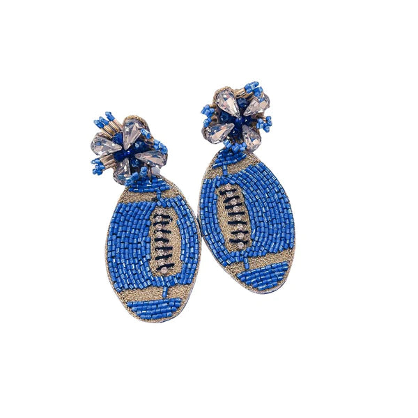 Blue Football Beaded Earrings