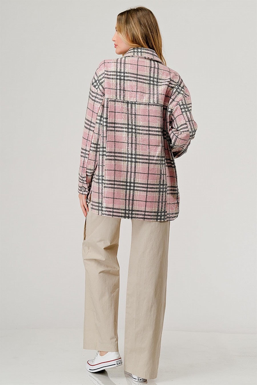 Sequins Plaid Shacket