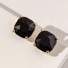 Rhinestone Square Stud Earrings-Black