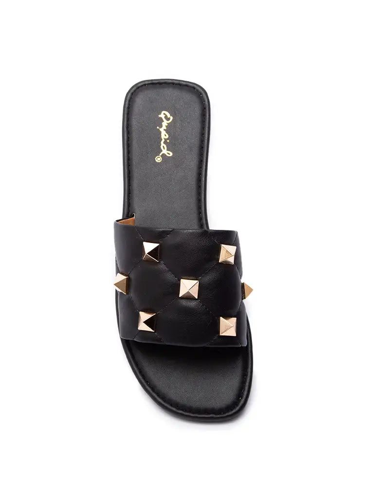 Spike Studded One Band Black Sandals