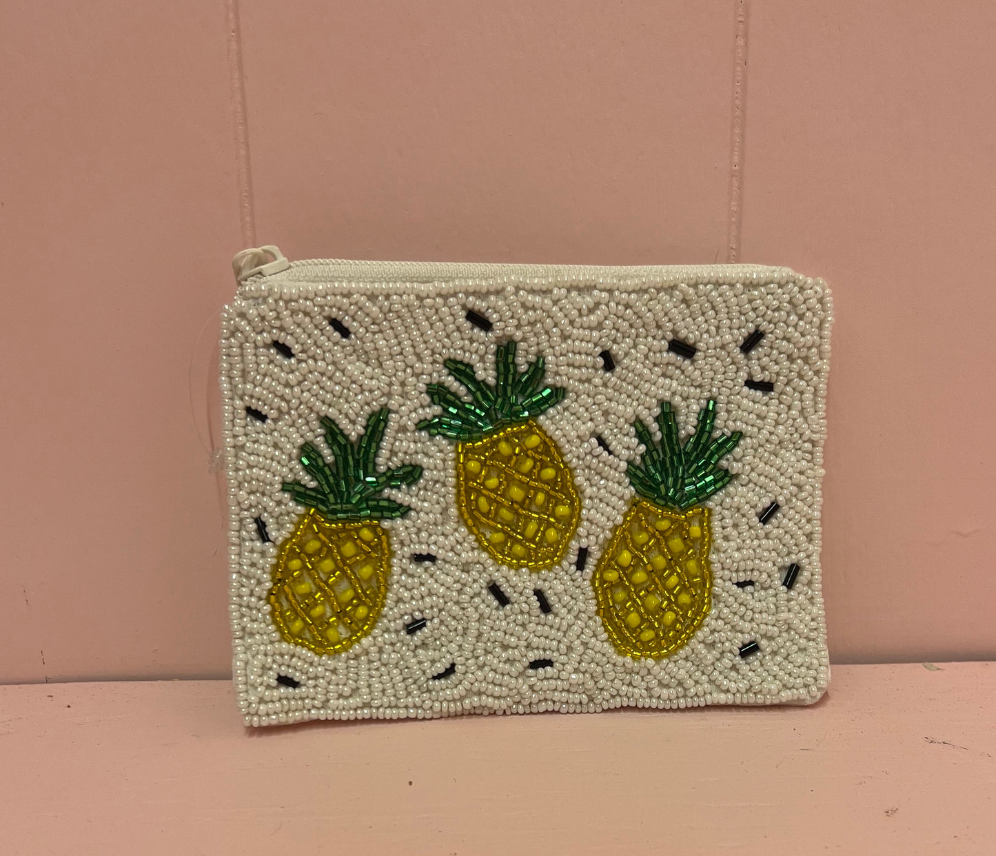 Seed Bead Pineapple Zipper Closure Coin Bag