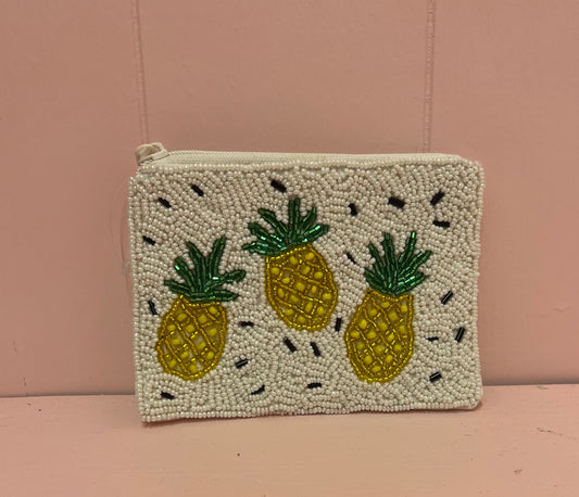 Seed Bead Pineapple Zipper Closure Coin Bag