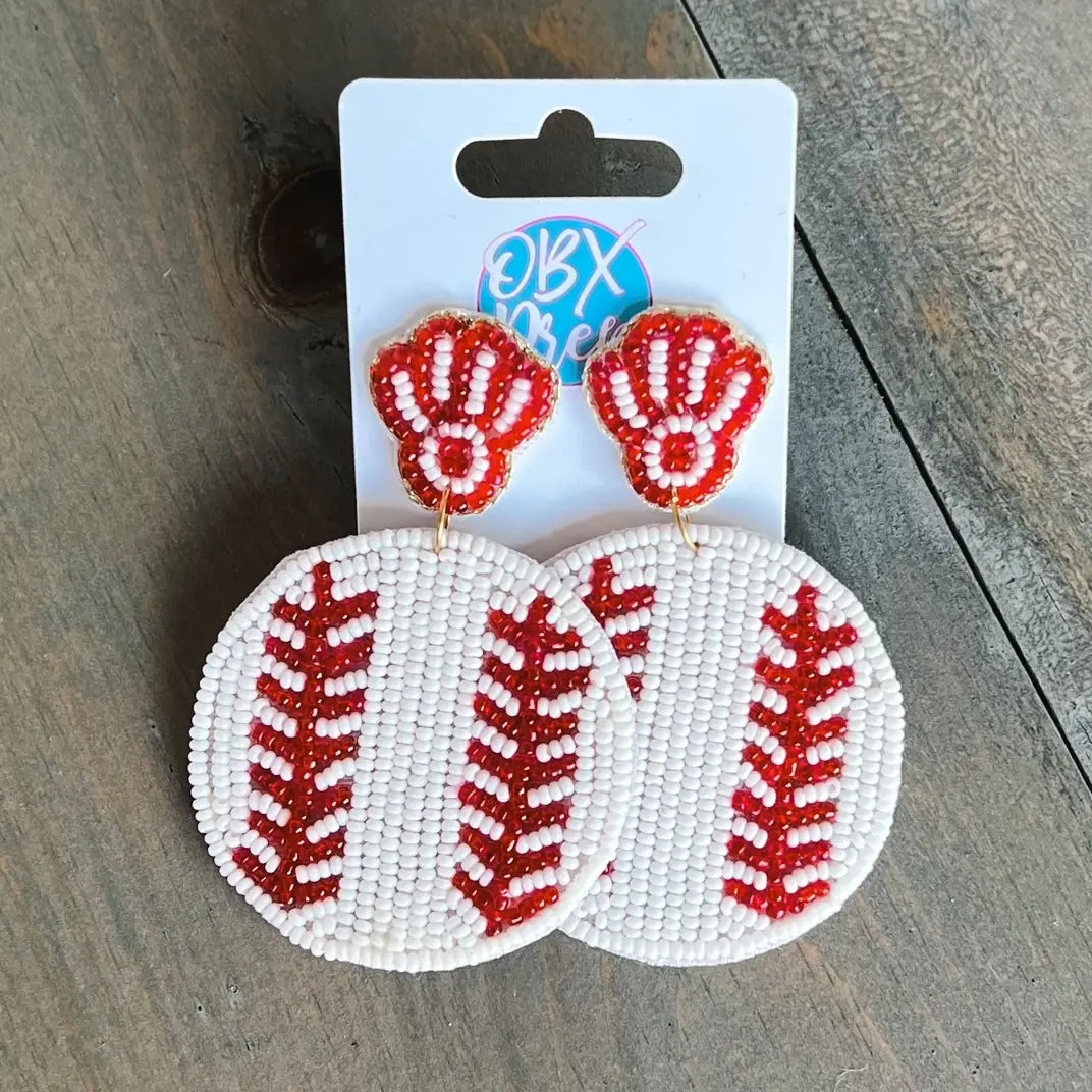 Baseball Mitt Seed Beaded Drop Earrings