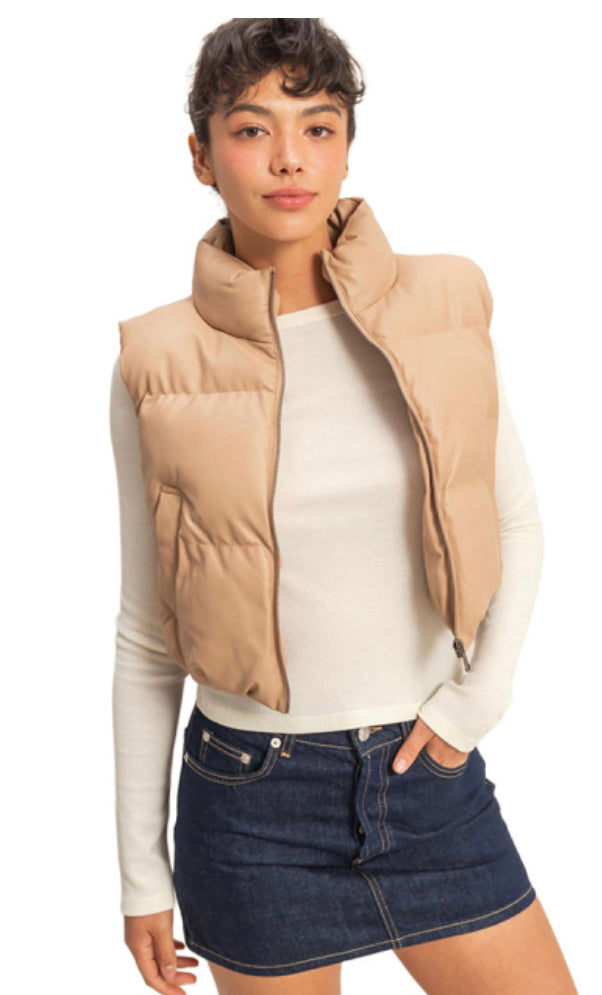 Faux Leather Puffer Vest