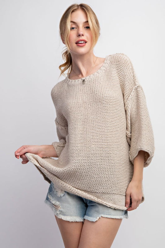 E Wide Dolman Sleeve Chunky Knitted Boxy Sweater