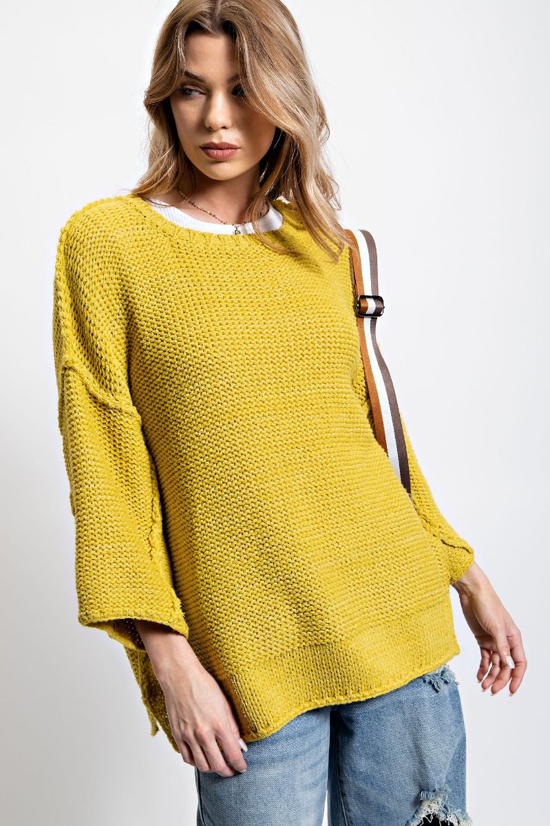 E Wide Dolman Sleeve Chunky Knitted Boxy Sweater