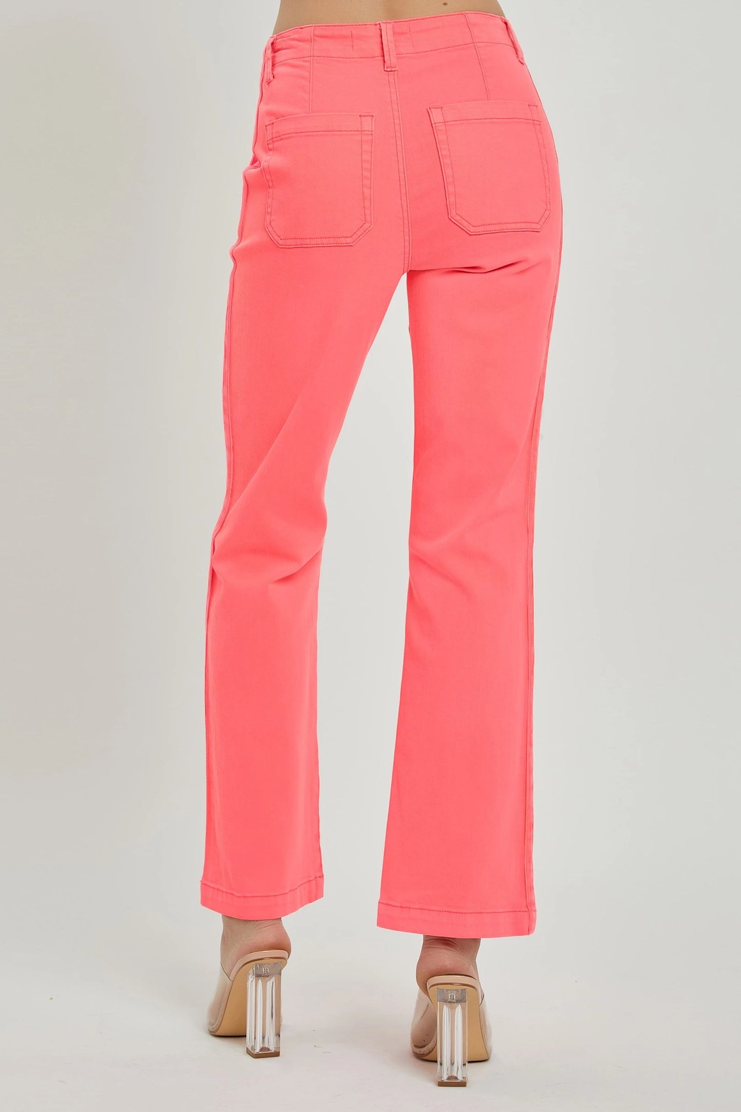 CORAL PINK HIGH RISE SIDE TWILL TAPE DETAIL STRAIGHT PANTS