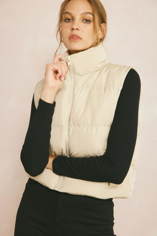 Cropped Puffer Zip Vest