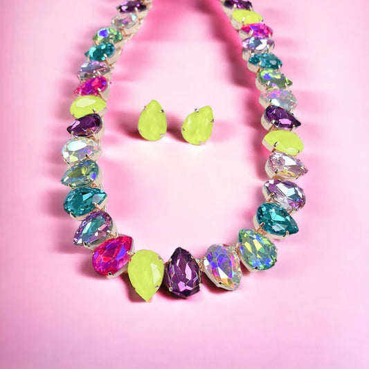 Neon Radiance Necklace and Earrings Set