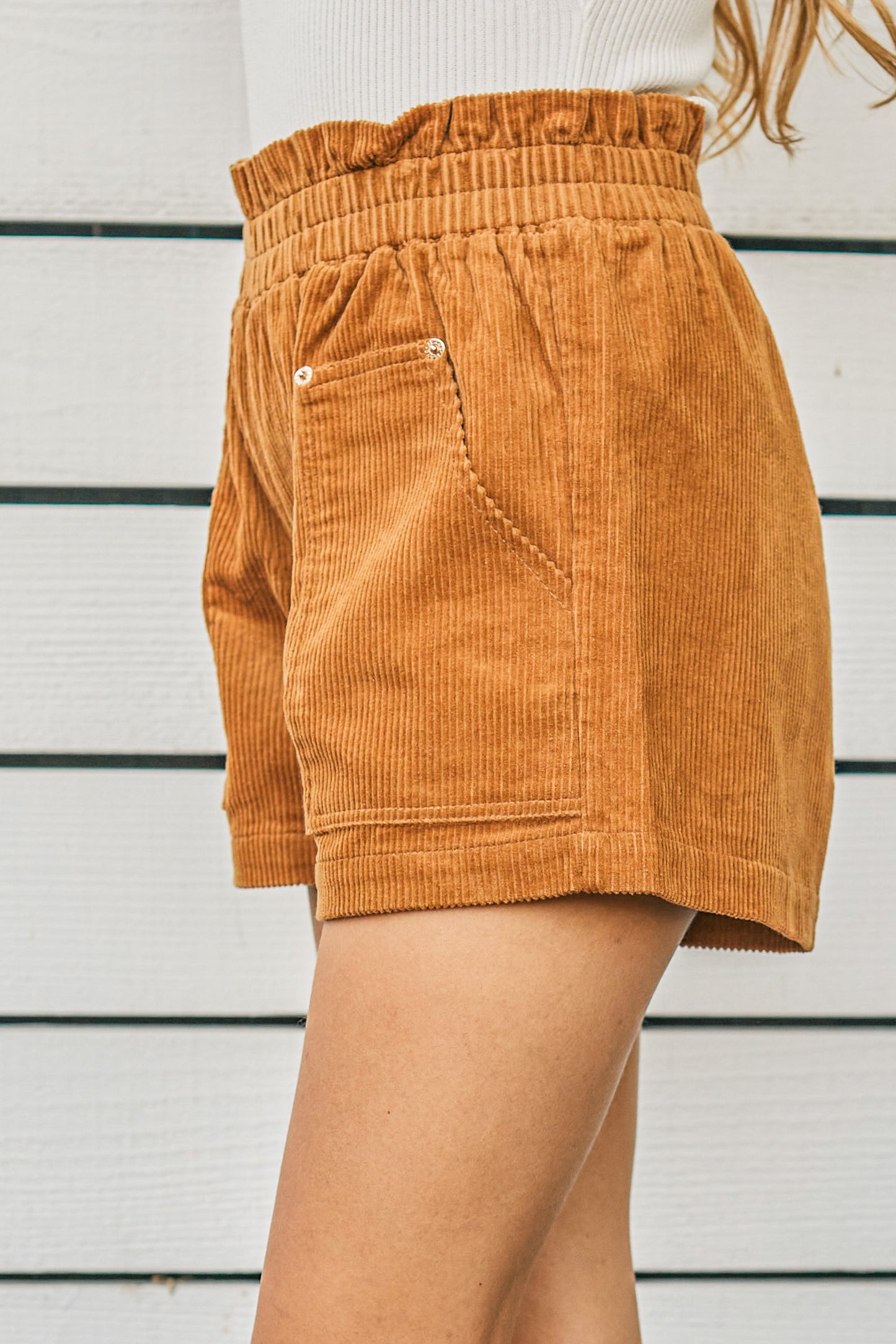 Plain Corduroy Banding Shorts with Side Pockets