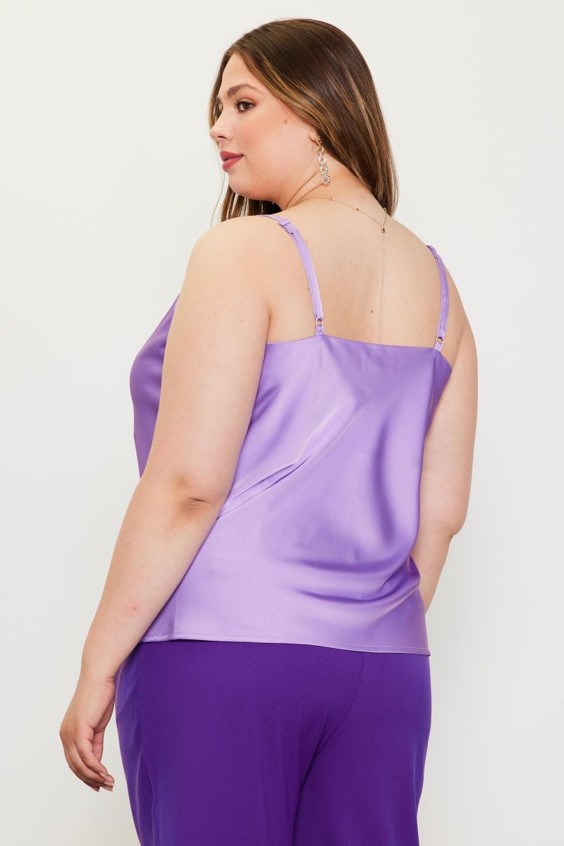 Skies Are Blue Lavender Satin Cowl Neck Cami