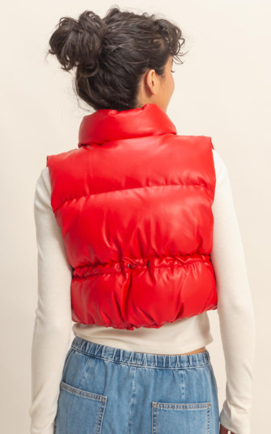Faux Leather Puffer Vest