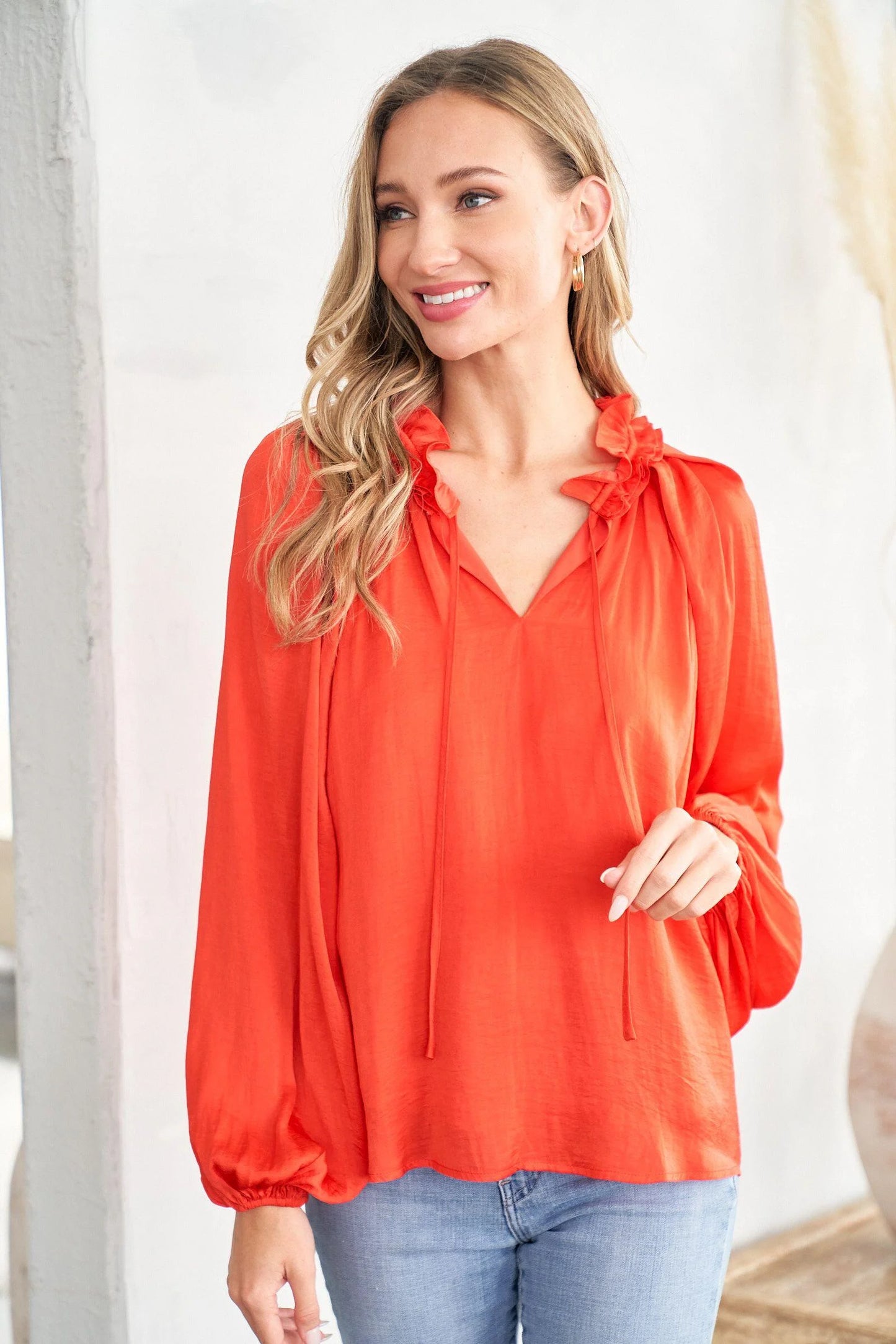 HC Satin Ruffle Neck Blouse