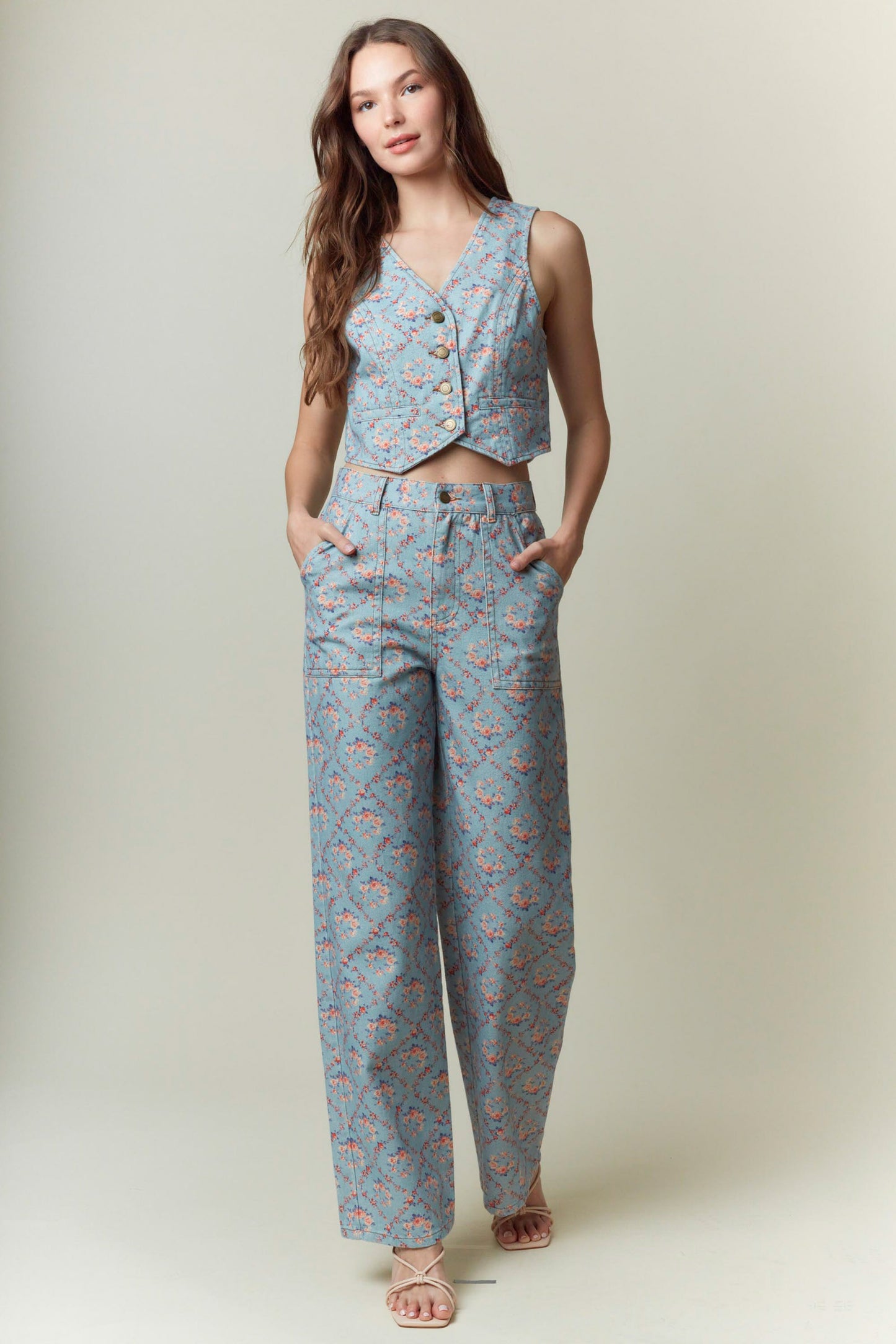 Lou Floral Print Denim Pants