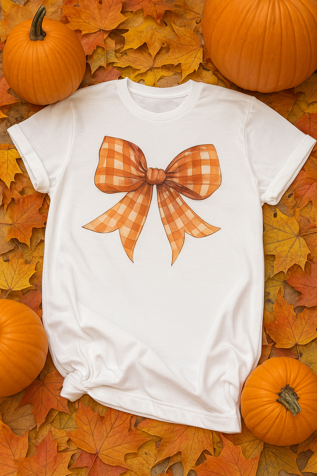 H&H Orange Plaid Bow Tee
