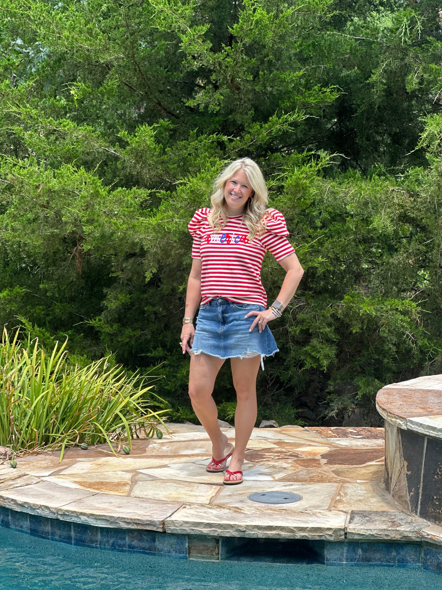 America Striped Puff Sleeve