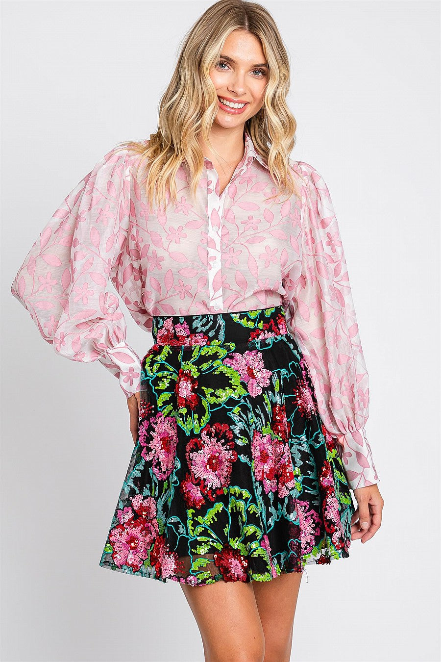 GeeGee Floral Sequin Skirt