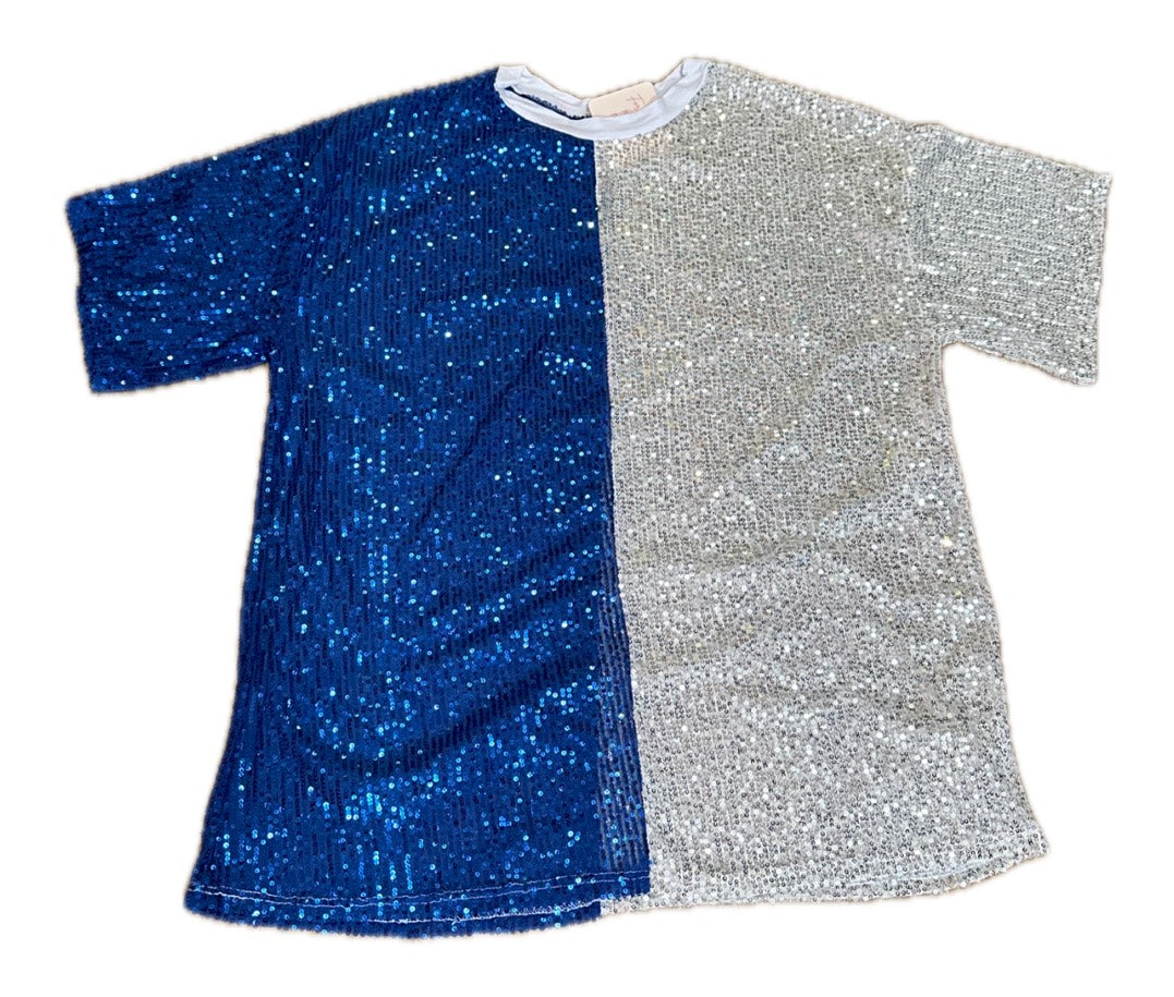 Game Day Sequin Split Color Oversized Top