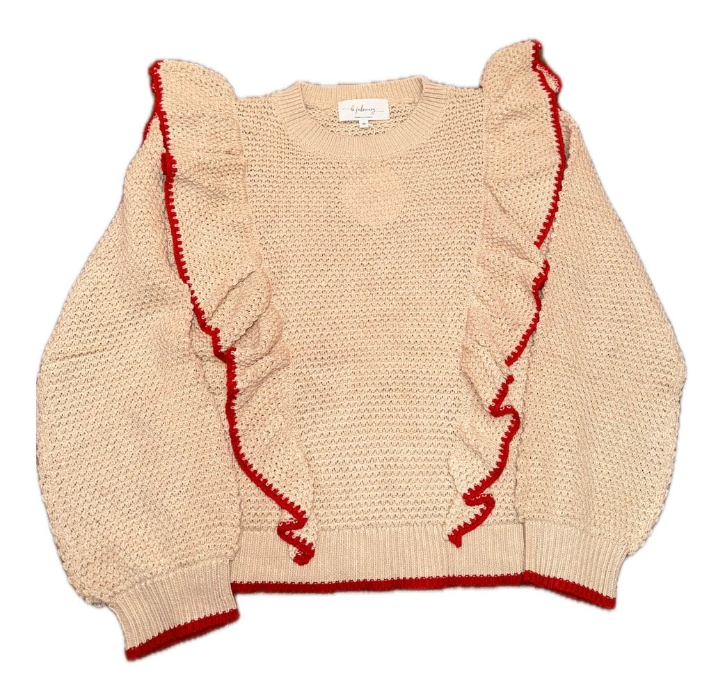 IF Waffle Shape Frill Sweater