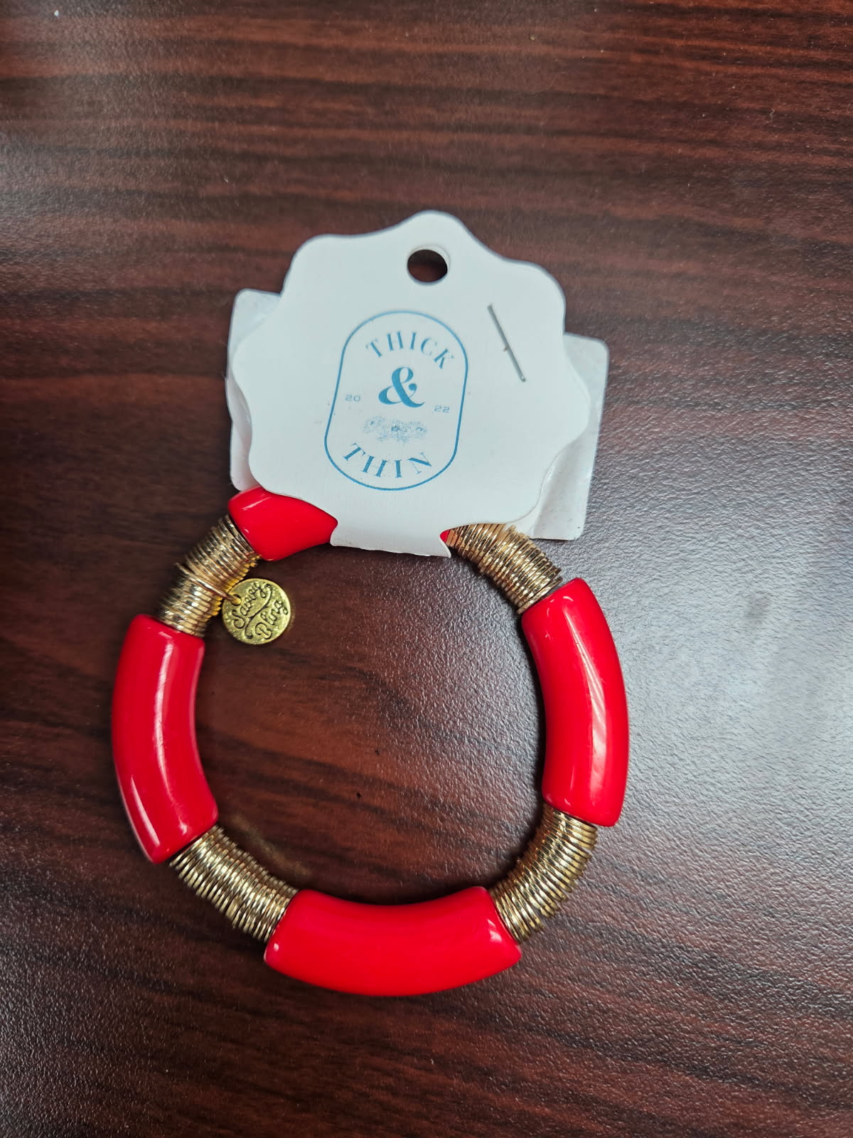 Red Marble Tube Bamboo Bracelet