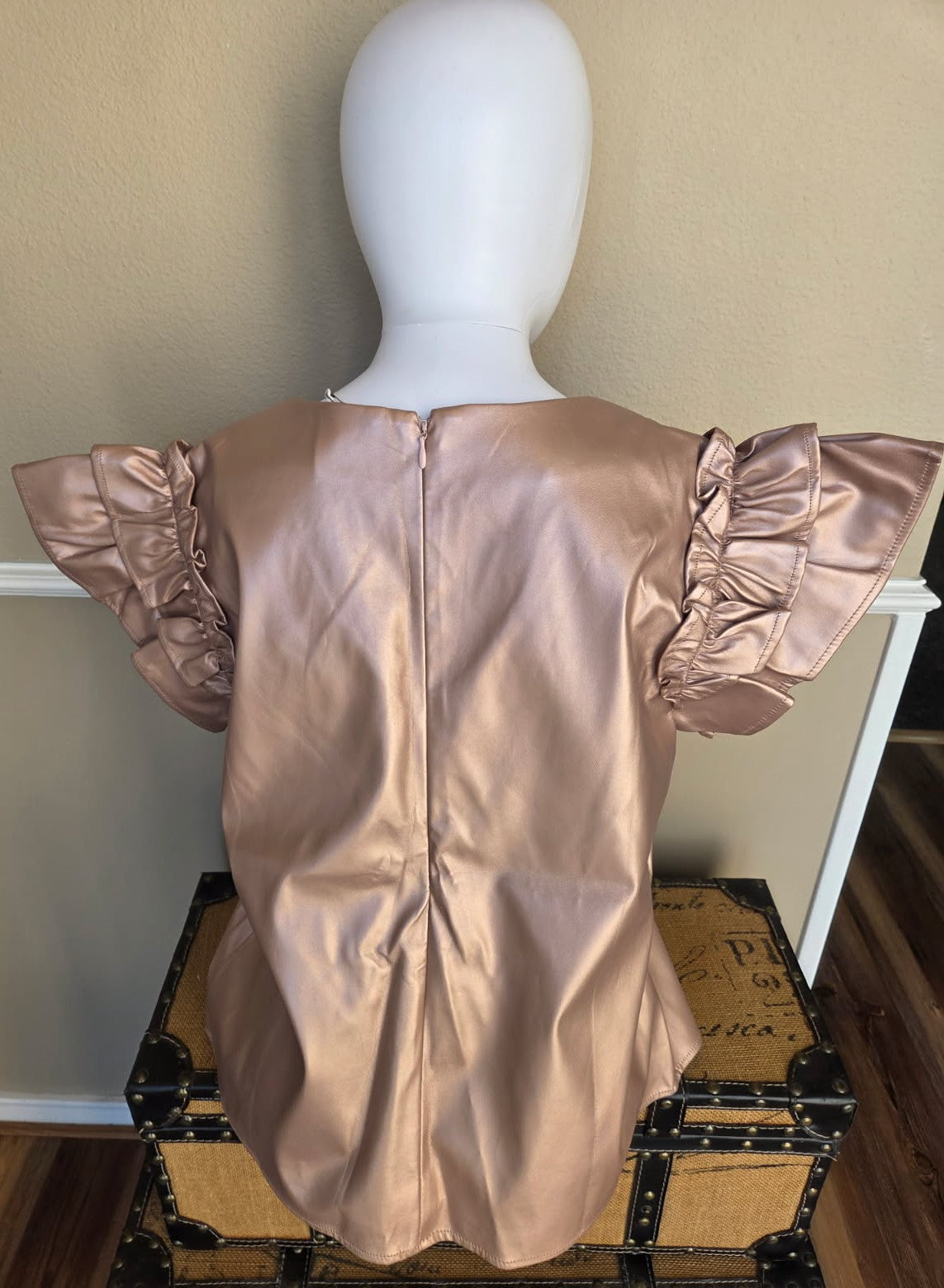 Faux Leather Ruffle Sleeves Top