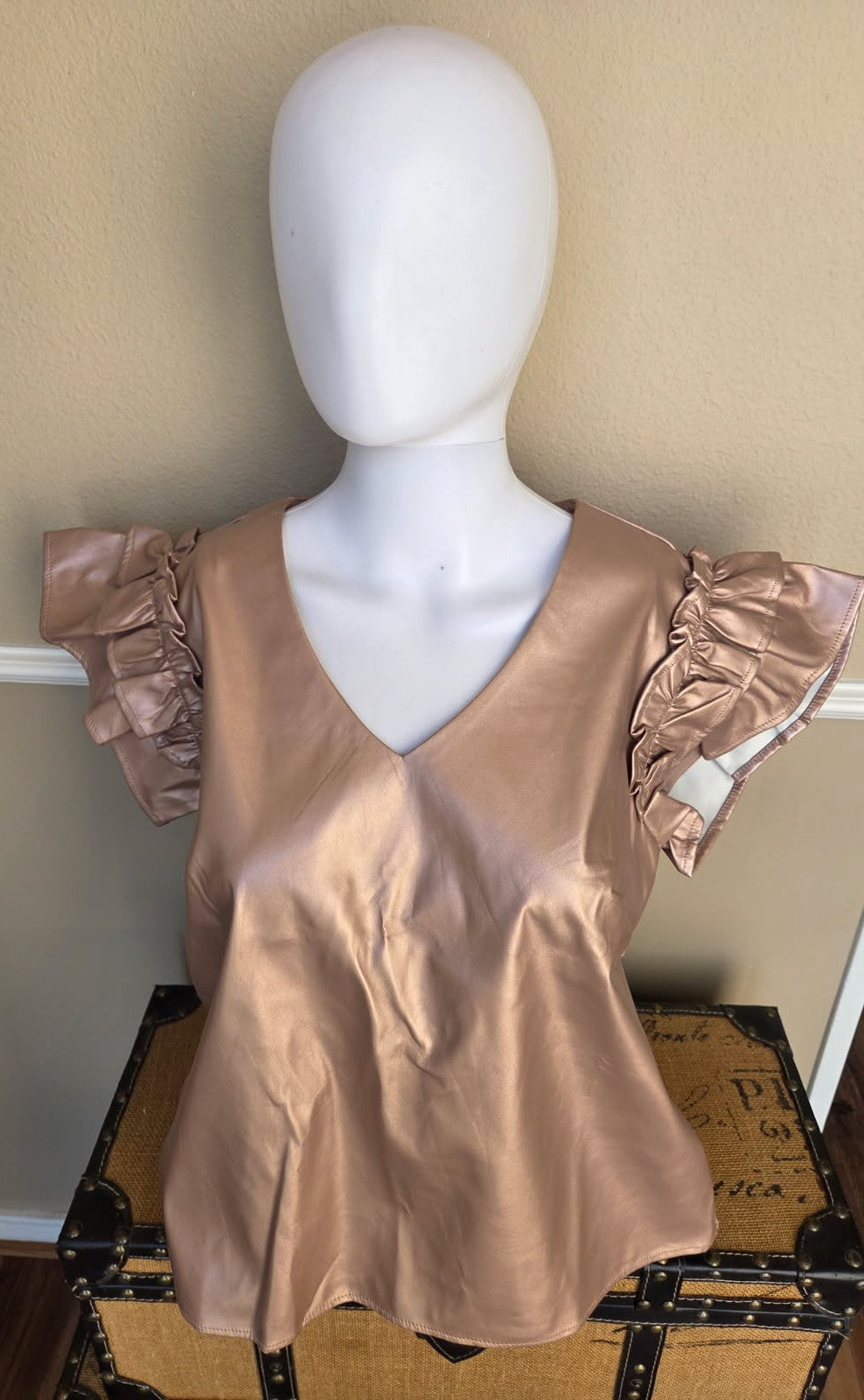 Faux Leather Ruffle Sleeves Top