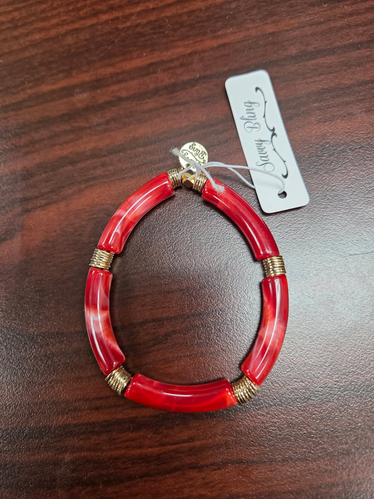 Red Marble Tube Bamboo Bracelet
