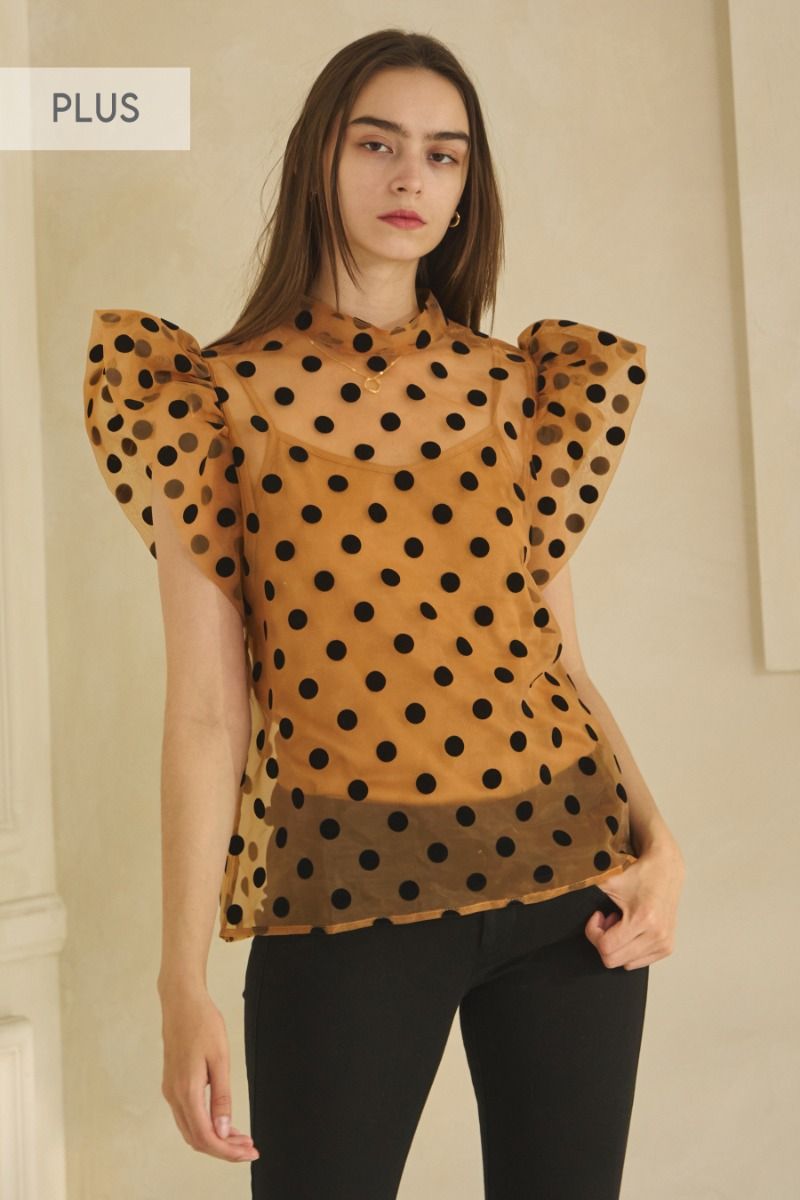 ODDI Mesh Dot Flutter Sleeve Blouse