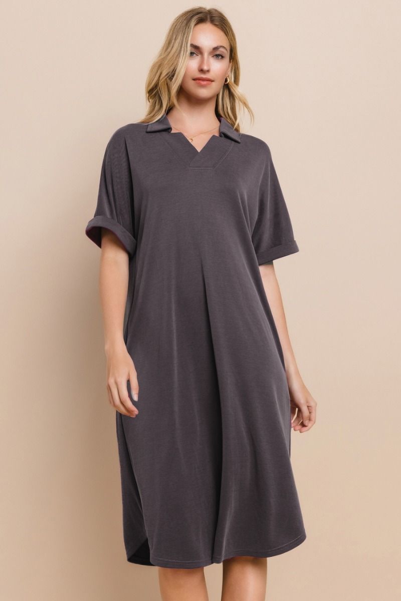 Charcoal Jersey Midi Dress