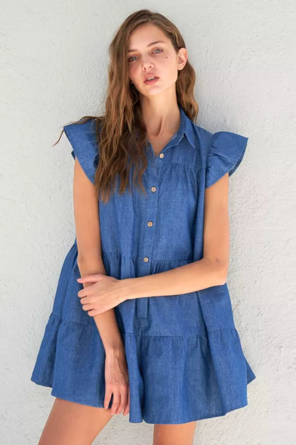 J.nna Ruffle Trim Denim Romper