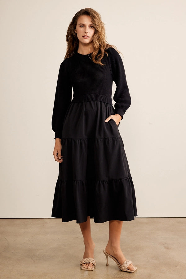 IF Sweater Midi Dress with Tiered Ruffles